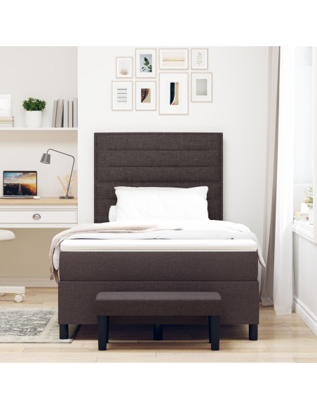 Letto con Box Spring e Materasso & Panchina Marrone Scuro 120x200 cm Tessuto