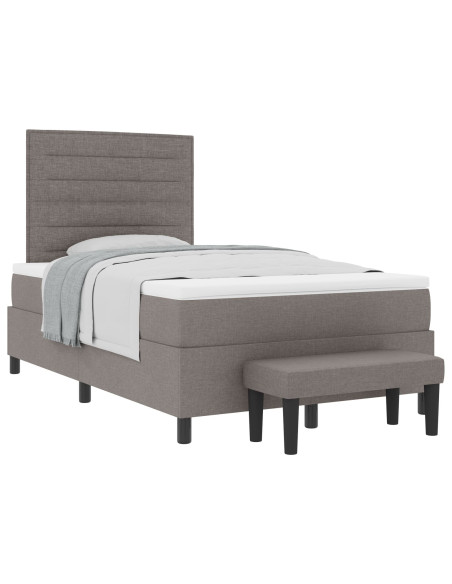 Letto box spring con materasso & panca taupe 120x200 cm in tessuto