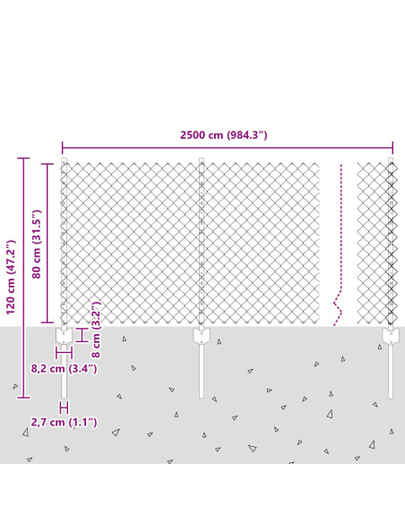 Recinzione a Maglie  con 22 Pali in Argento 0,8x25 m Acciaio
