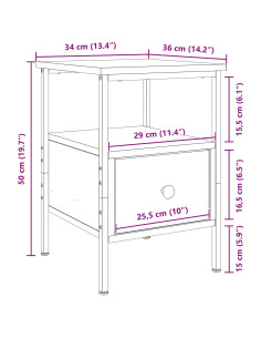 Armadio da Notte con cassetto 2 pcs Rovere Nero 34 x 36 x 50 cm