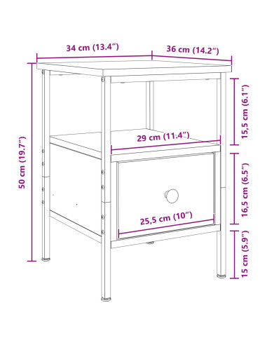 Armadio da Notte con cassetto 2 pcs Rovere Nero 34 x 36 x 50 cm