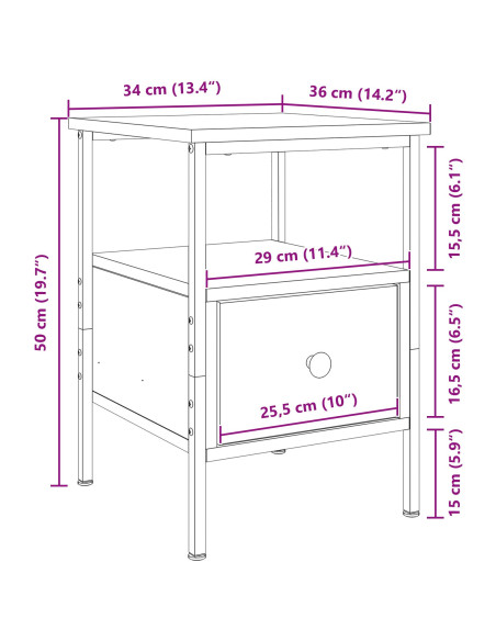Armadio da Notte con cassetto 2 pcs Rovere Nero 34 x 36 x 50 cm