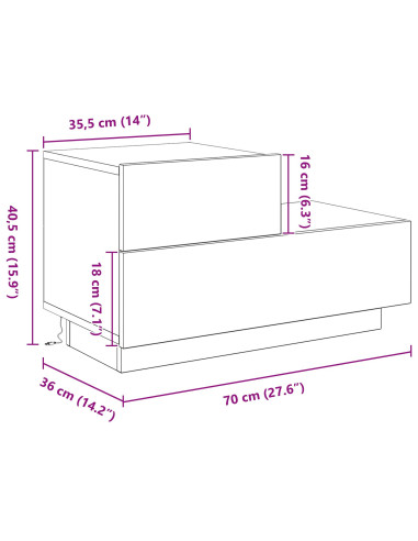 Armadio da Notte con cassetto Rovere Nero 70 x 36 x 40,5 cm
