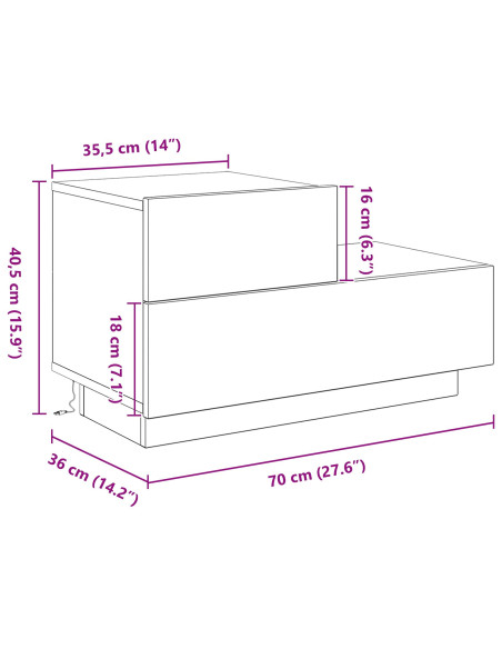 Armadio da Notte con cassetto Rovere Nero 70 x 36 x 40,5 cm