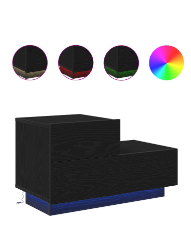 Armadio da Notte con cassetto Rovere Nero 70 x 36 x 40,5 cm