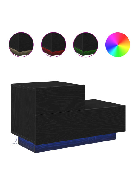 Comodino  con luci LED Rovere nero 100x36x49 cm