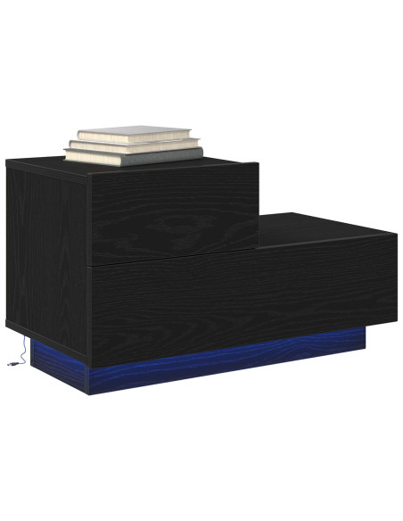 Comodino  con luci LED Rovere nero 100x36x49 cm