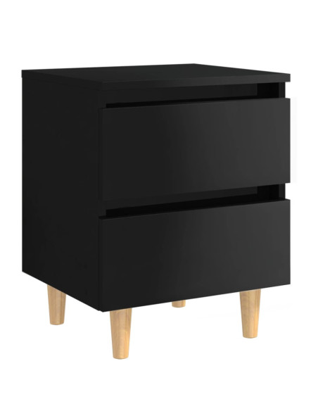 Comodino con Gambe in Pino Massello Nero Lucido 40x35x50 cm