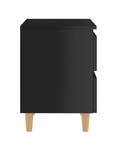 Comodino con Gambe in Pino Massello Nero Lucido 40x35x50 cm