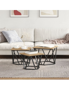 Tavolino da salotto 3 pcs Rovere artigianale 2