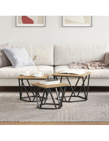 Tavolino da salotto 3 pcs Rovere artigianale