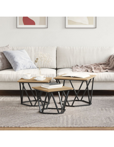 Tavolino da salotto 3 pcs Rovere artigianale