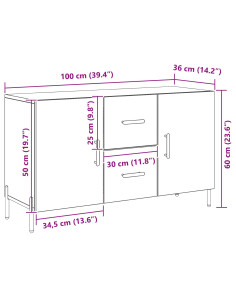 Credenza Rovere Nero 100 x 36 x 60 cm Legno multistrato 2