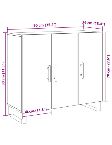 Credenza Rovere Nero 90 x 34 x 80 cm Legno multistrato