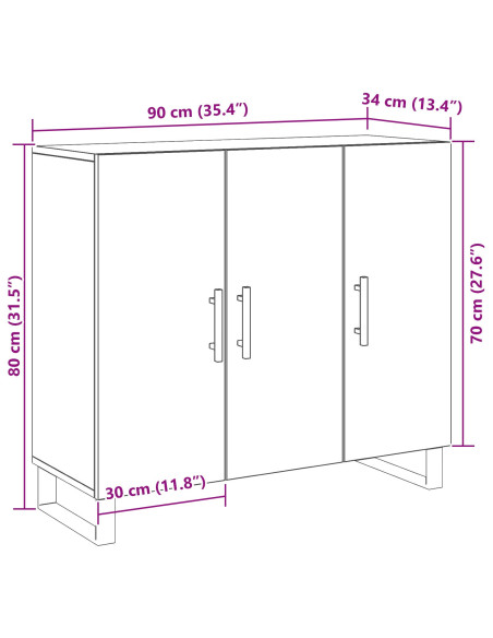 Credenza Rovere Nero 90 x 34 x 80 cm Legno multistrato