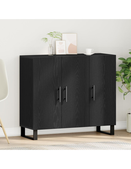 Sideboard  con 3 porte in rovere nero 90x34x80 cm in legno ingegnerizzato