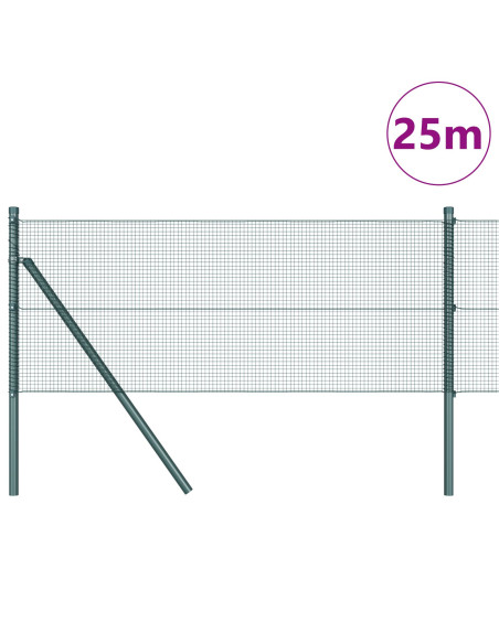 Recinzione in Rete Saldato  con 13 Pali Verde 0.4x25 m Acciaio