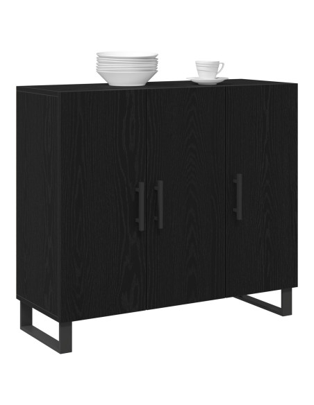 Sideboard  con 3 porte in rovere nero 90x34x80 cm in legno ingegnerizzato