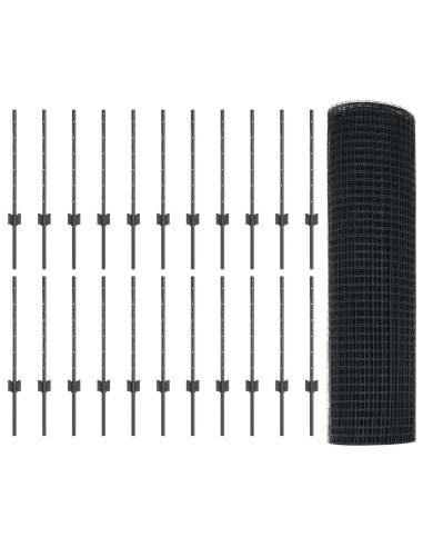 Recinzione con Posto Grigio 0,6 x 50 m Acciaio e PVC