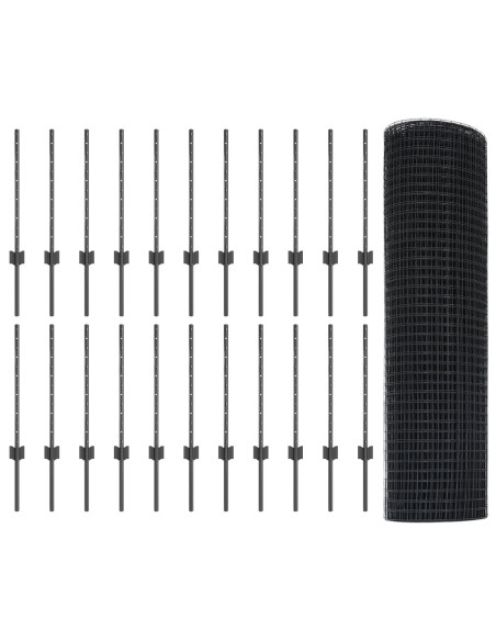 Recinzione in Filo Saldato  con 22 Post U Grigio 0.6x50 m Acciaio