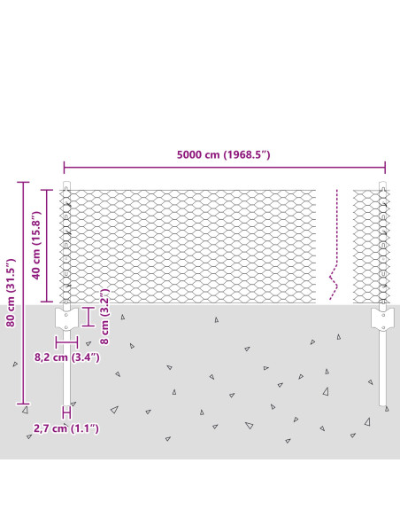 Pali di Recinzione  11 pcs U-Channel 40 cm Acciaio Zincato, Recinzione Esagonale  0.4x50 m Acciaio Zincato