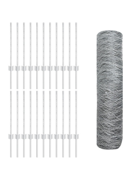 Posti per recinzione  11 pcs U-Channel 60 cm Acciaio zincato, Recinzione esagonale  0,5x50 m Acciaio zincato
