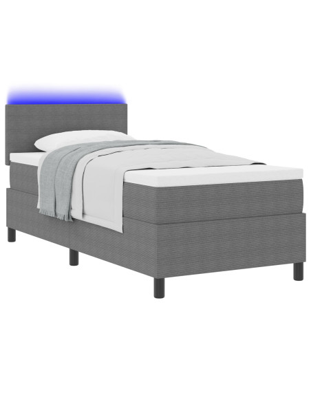 Letto Box Spring  con Materasso e LED Grigio Chiaro 100x200 cm Tessuto Cordonetto