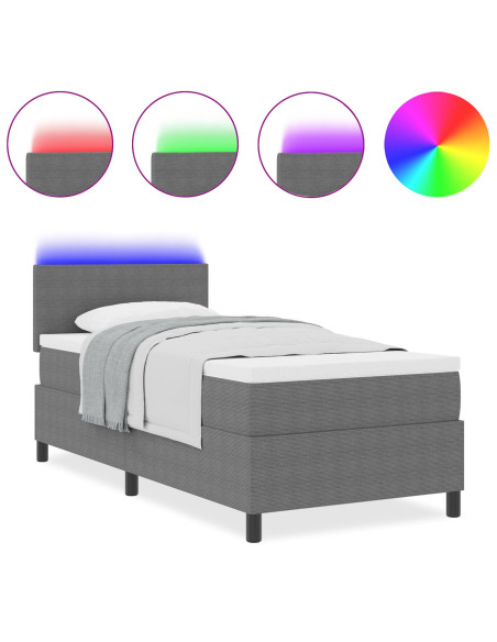 Letto Box Spring  con Materasso e LED Grigio Chiaro 100x200 cm Tessuto Cordonetto