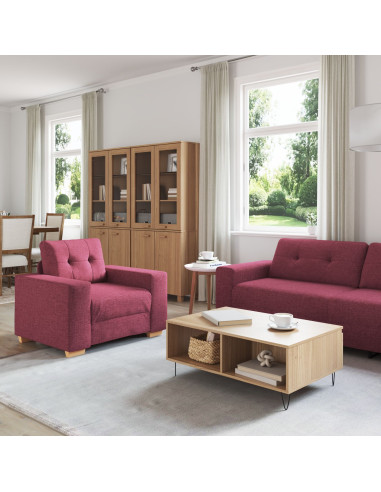 Divano 3 pcs Rosso Vento 221 x 80 x 80 cm Tessuto misto lino