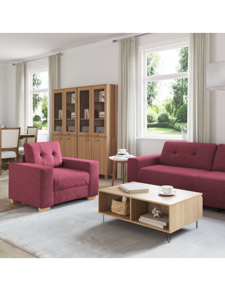 Divano 3 pcs Rosso Vento 221 x 80 x 80 cm Tessuto misto lino