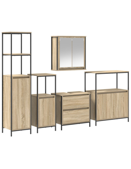 Set di mobili da bagno 5 pezzi in legno ingegnerizzato rovere Sonoma