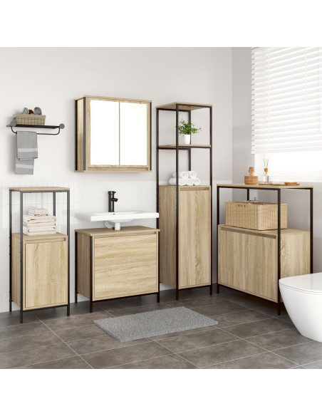 Set di mobili da bagno 5 pezzi in legno ingegnerizzato rovere Sonoma