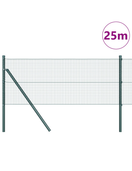 Recinzione Metallica Saldata  con 13 Pali Verde 0.4x25 m Acciaio