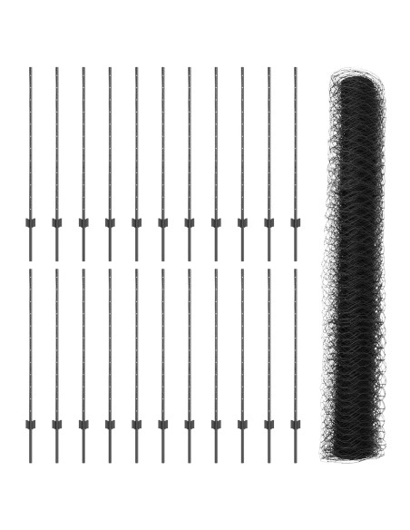 Pali di Recinzione  22 pz U-Channel Grigio 120 cm Acciaio, Recinzione Esagonale  Grigia 1.2 x 50 m Acciaio