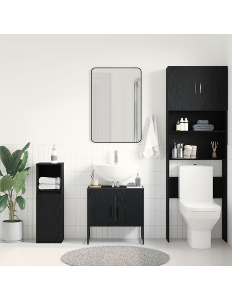 Mobiletto da Lavandino Rovere Nero 60x33x60 cm Legno Ingegnerizzato