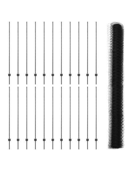 Coni di Recinzione  22 pcs U-Channel Grigio 150 cm Acciaio, Recinto Esagonale  Grigio 1.5x50 m Acciaio