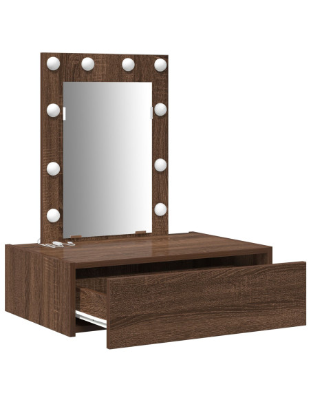 Tavolo da Trucco a Muro con Luci LED in Rovere Marrone