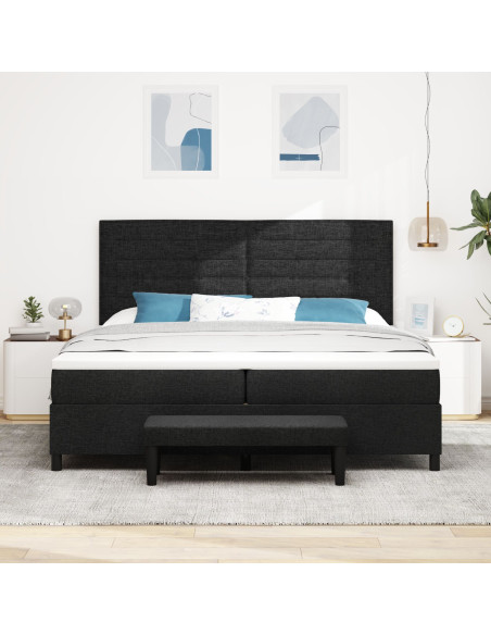 Letto con Box Spring  con Materasso & Panca Nera 200x200 cm Tessuto