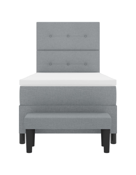 Letto a molle con materasso e panchina grigia chiara 90x200 cm tessuto