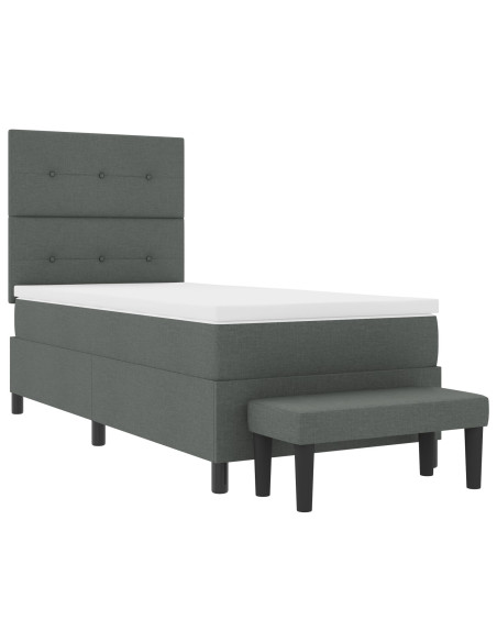 Letto Box Spring con Materasso e Panchina Grigio Scuro 90x200 cm Tessuto