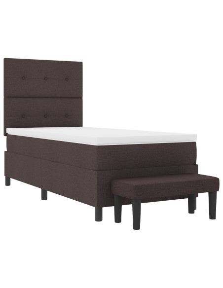 Letto a molle  con materasso e panchina marrone scuro 90x200 cm tessuto