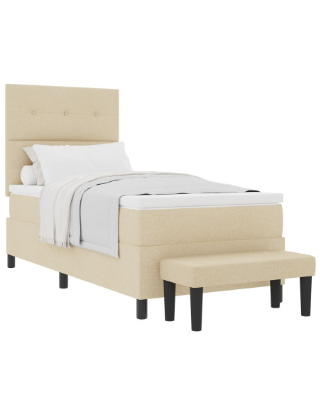 Letto Box Spring  con Materasso e Panchina Crema 90 x 200 cm Tessuto