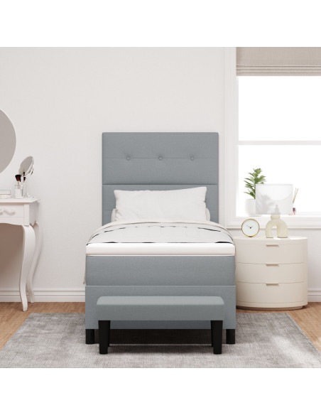 Letto box spring  con materasso e panchina grigio chiaro 100x200 cm tessuto