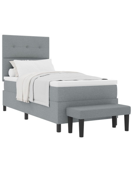 Letto box spring  con materasso e panchina grigio chiaro 100x200 cm tessuto
