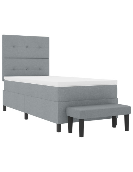 Letto box spring  con materasso e panchina grigio chiaro 100x200 cm tessuto