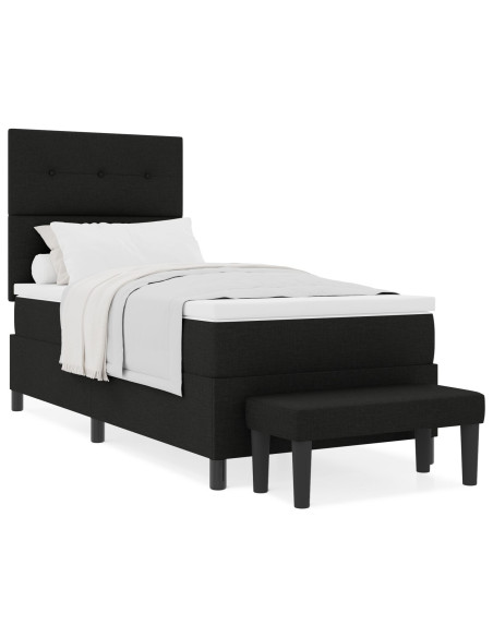 Letto con Box Spring  e Materasso e Panchina Nero 100x200 cm Tessuto