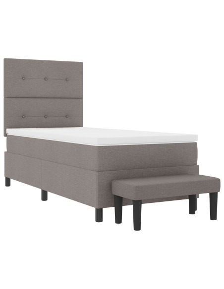 Letto Box Spring  con Materasso e Panchetta Taupe 100x200 cm Tessuto