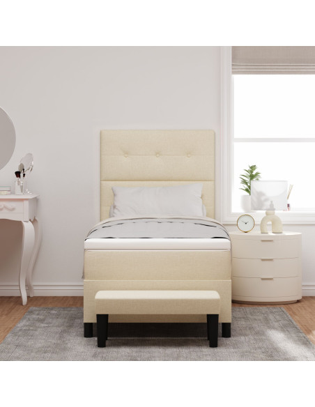 Letto Box Spring con Materasso e Panchina Crema 100x200 cm Tessuto