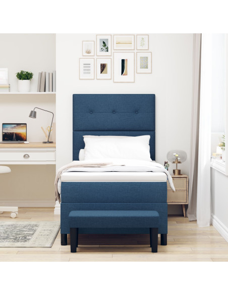 Letto con Box Spring  con Materasso e Panchina Blu 100x200 cm Tessuto