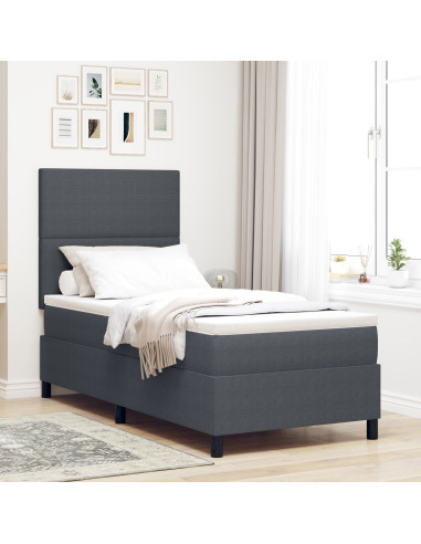Letto a molle con testiera Grigio Scuro e Bianco 100 x 200 cm